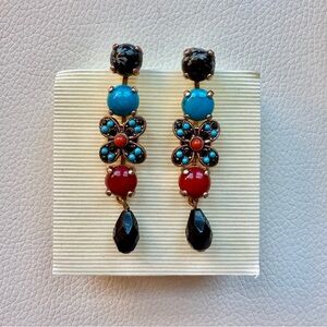 Vintage Amaro Earrings NWT Handcrafted Turquoise, Obsidian, Red Coral